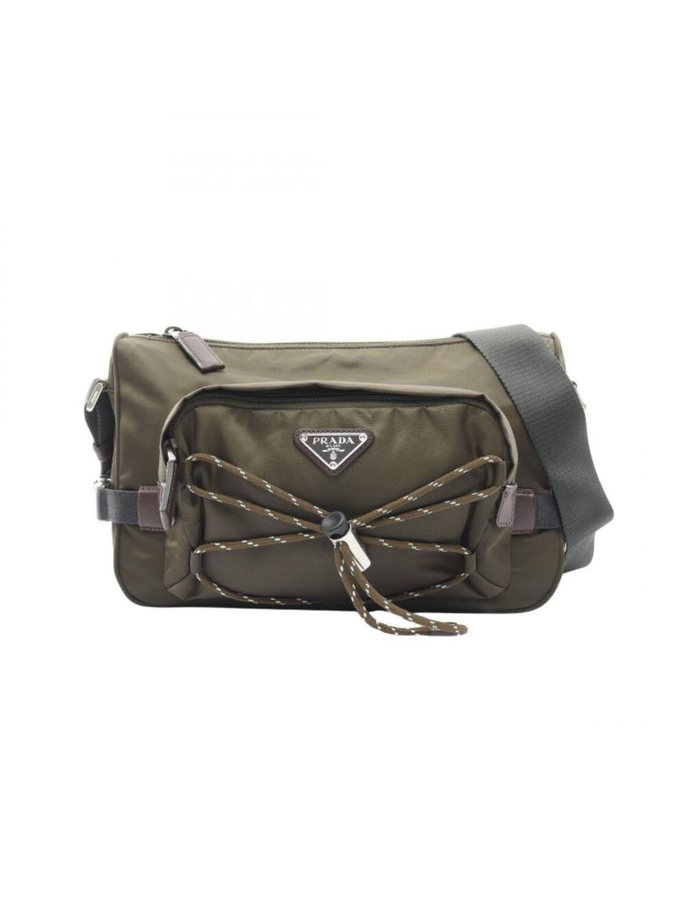 Prada Shoulder Bag Speedlock Khaki Brown Black Nylon Leather